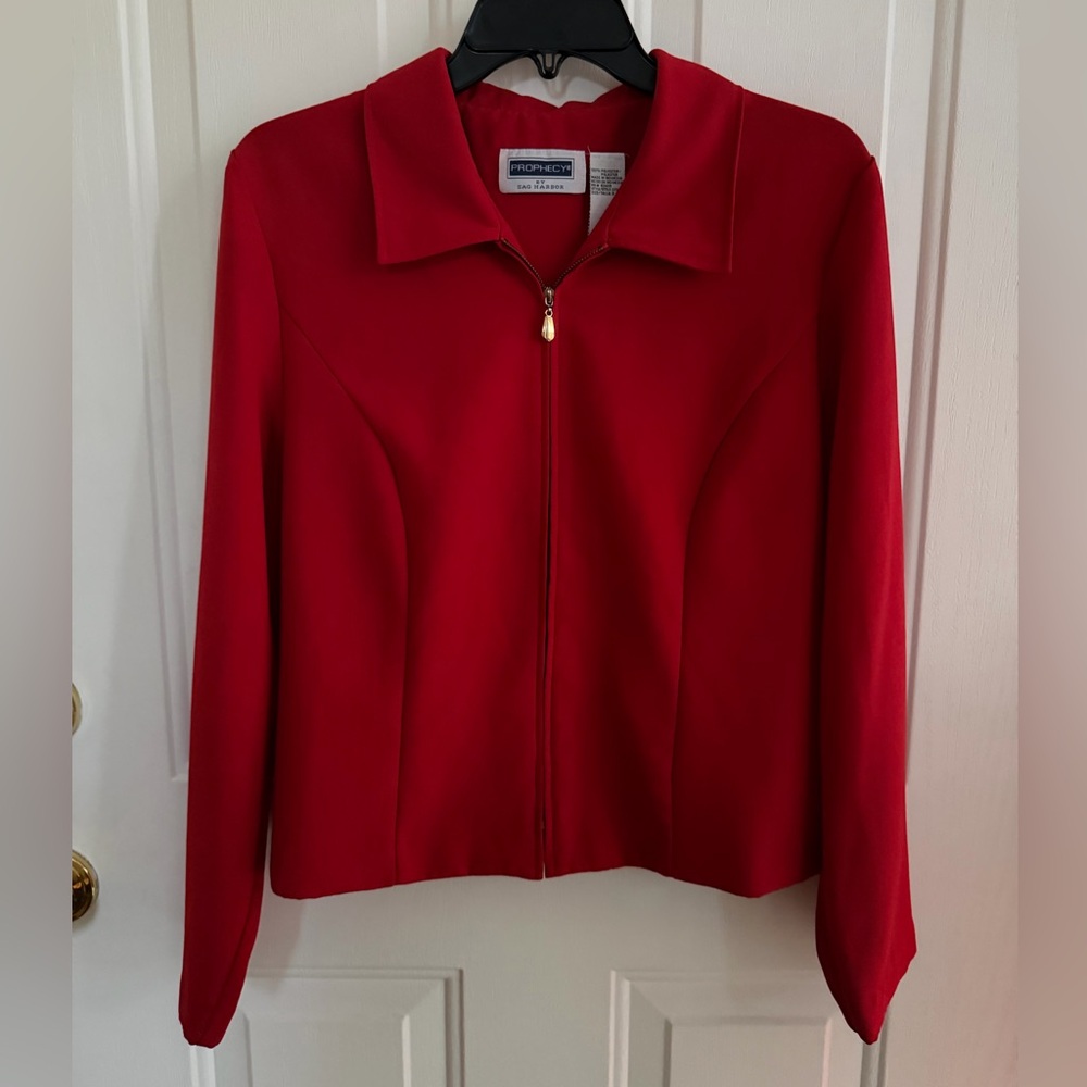 PROPHECY, Women’s Blazer- by Sag Harbor Red Lightweight Zip Front, SIZE 8 ❤️ - Picture 1 of 11